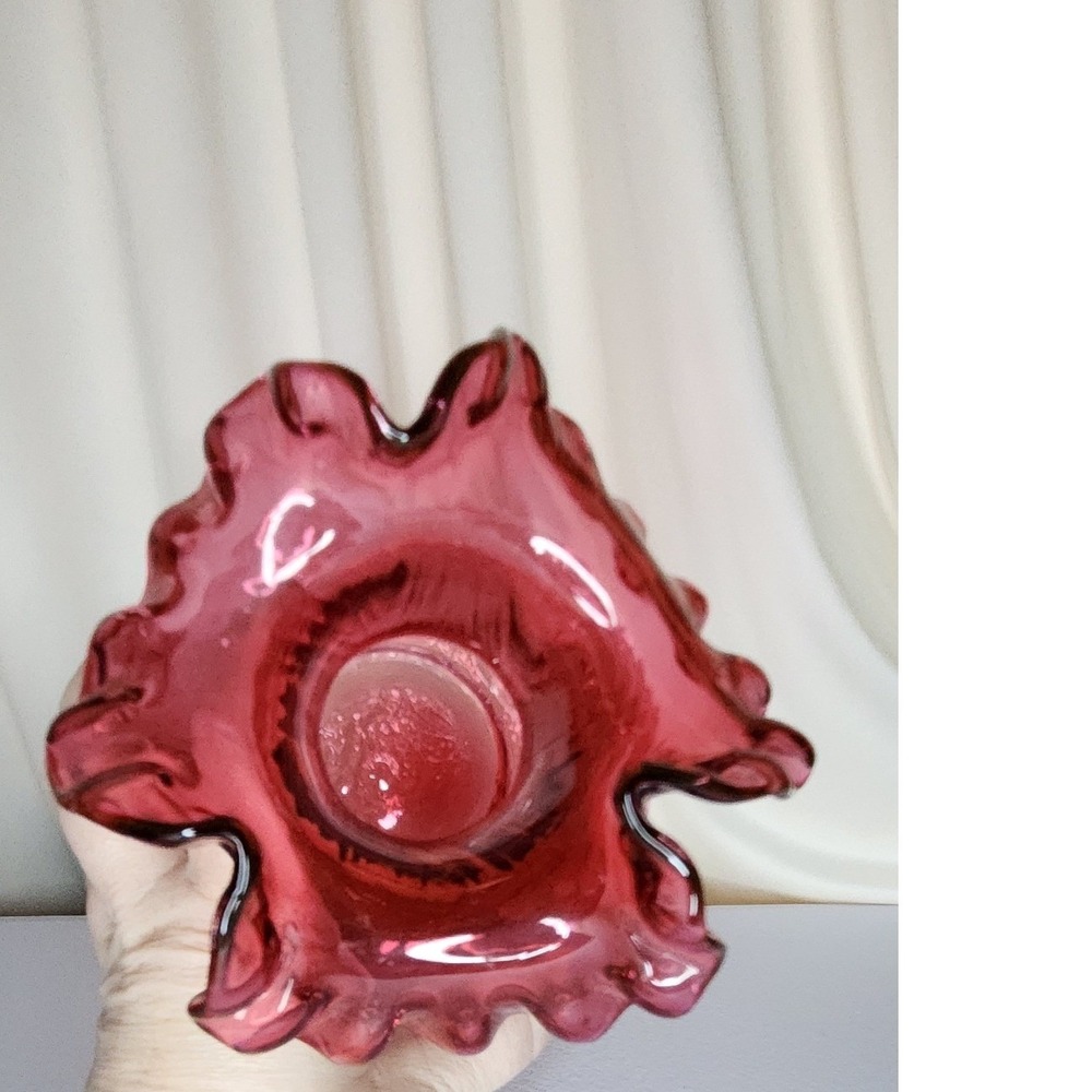 Fenton Cranberry Drape Ruffled Edge Vase - Picture 4 of 4